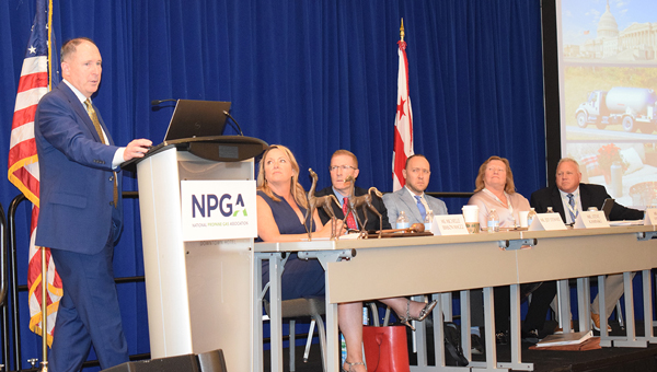 Jeff Stewart of Blue Star Gas makes his first remarks as chairman of the National Propane Gas Association. (Photo: LP Gas staff)